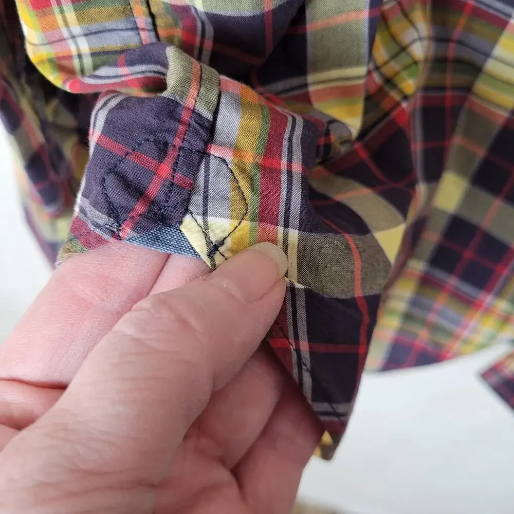 J.Crew yellow blue plaid long sleeve button down shirt Size Med Preppy Colorful